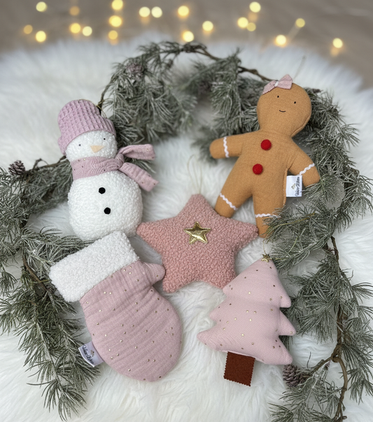 Handmade Christmas Plush Decorations – Snowman, Gingerbread, Star, Tree & Mitten Ornaments for Kids Room Decor