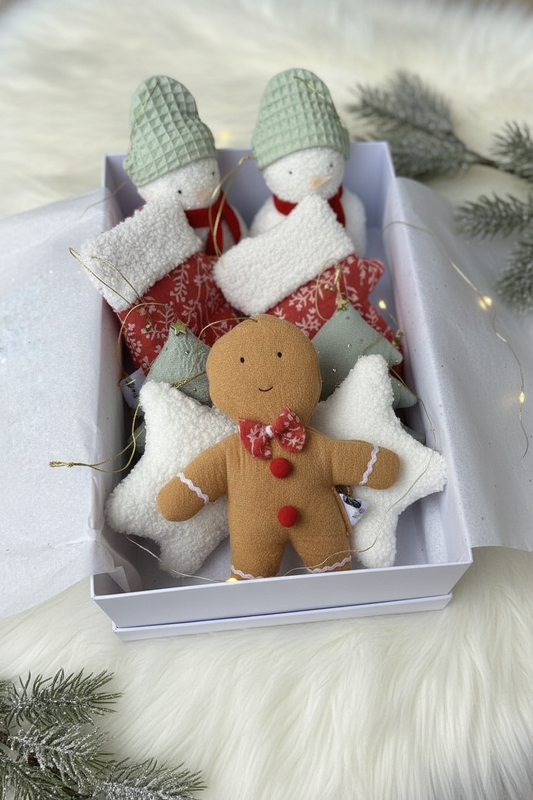 Handmade Christmas Plush Decorations – Snowman, Gingerbread, Star, Tree & Mitten Ornaments for Kids Room Decor