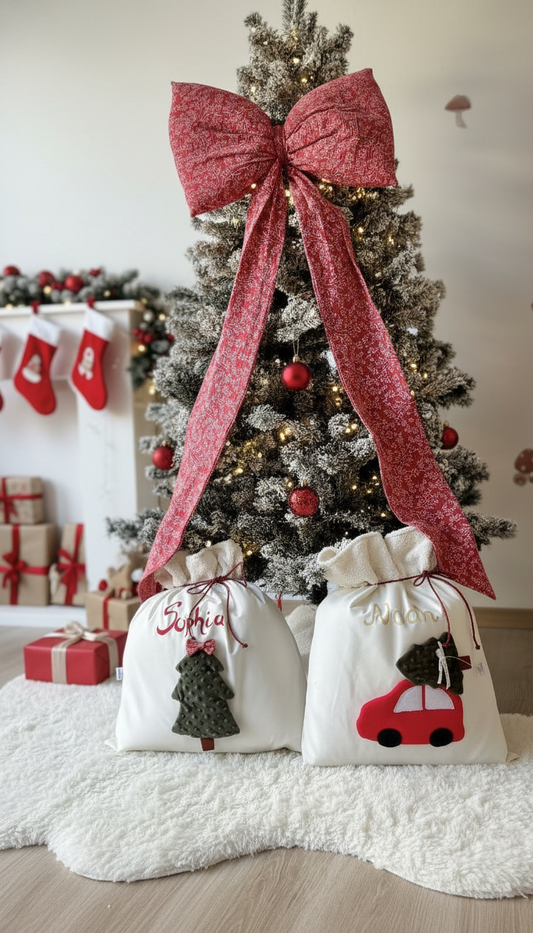 Handmade Red Christmas Bow – Large Fabric Tree Topper or Wall Décor