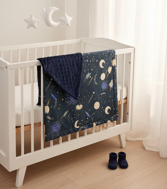 Night Sky Baby Blanket – Double-Sided Cotton & Minky